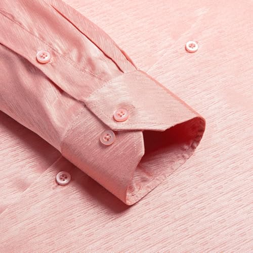 Image of Hi-Tie Men's Silk Satin Dress Shirts Long Sleeve Shiny Casual Button Up Shirts Luxury Party Disco Prom Wedding Shirt