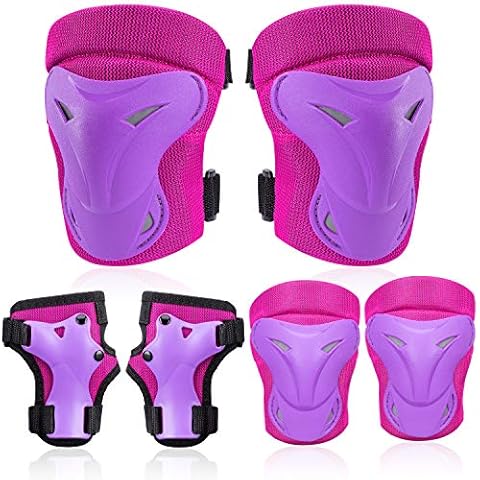 BOSONER Adult/Child Knee Pad Elbow Pads Guards Protective Gear Set for Roller Skates Cycling BMX Bike Skateboard Inline Skatings Scooter Riding Sports (Large(over 15 years), Rose purple) Cover