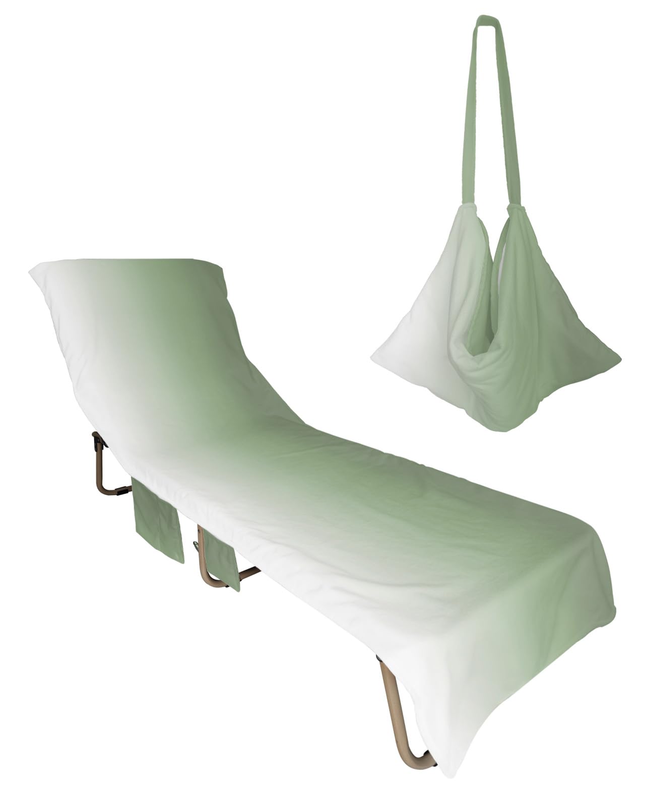 Sage Green Beach Lounge Chair Towel Cover, Soft Chaise Lounge Towel with Side Pockets Patio Pool Chairs Cover for Beach/Pool Sunbathing 29x85 Farmhouse Sage Green Ombre