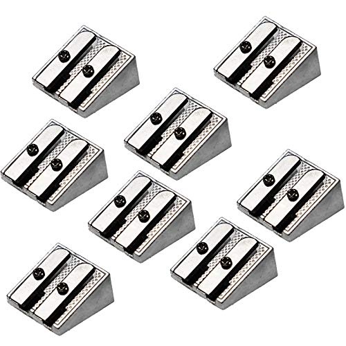 WEKOIL Pencil Sharpener Metal Blade 2 Holes Sharpeners,Rectangular Dual Hole Sharpeners,Hand-held Metal Sharpeners for Colored Graphite Pencils Crayons Jumbo,Pack of 8,Silver