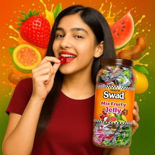 Image of Swad Mix Fruit Jelly Candy, Soft & Chewy Assorted Sweets, 640g Jar
