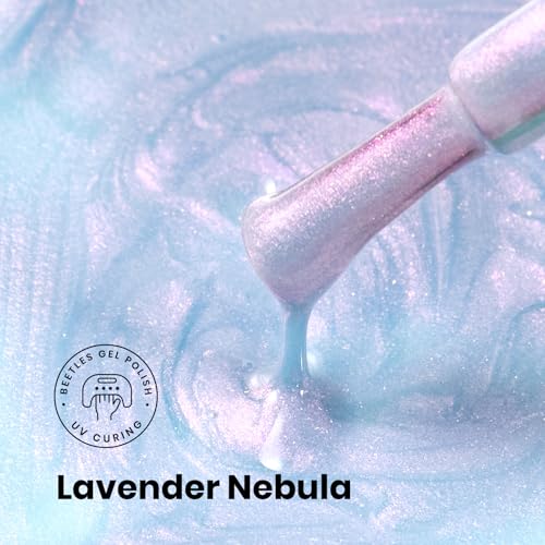 Image of Beetles Pearl Gel Nail Polish - 15ml Stay Shining Lavender Nebula Gel Polish Blue Shimmer Purple Sparkle Thread Effect Nail Art Uv Led Home Salon Long-Lasting Soak-Off Nail Gel Gift for Women