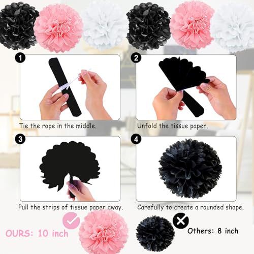 Image of 13th Birthday Decorations for Girls, Pink Black Official 13th Teenager Banner Party Decorations, Happy Thirteen Birthday Decor Double-Sided Card Pompoms Hanging Swirls for 13 Years Girls Gifts 48pcs