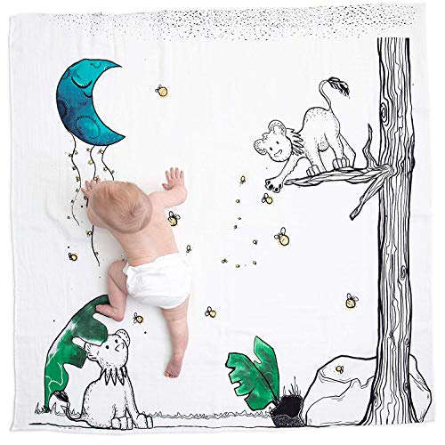 Image of JumpOff Jo - Baby Blanket Swaddle, Hypoallergenic, 100% Cotton Baby Muslin Blanket with Original Storytelling Designs - 47 inch in. x 47 inch in. - Liohearted