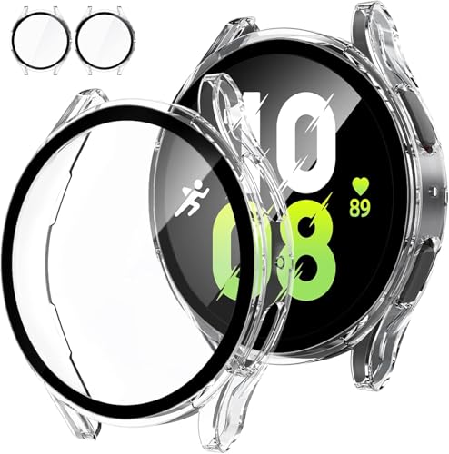 Image of Oiloco Samsung Galaxy Watch 5 2022 /4 2021 Screen Protector Case 44mm Accessories, Protective Face Cover Built-in Tempered Glass Film Bumper Case (44mm, Clear)
