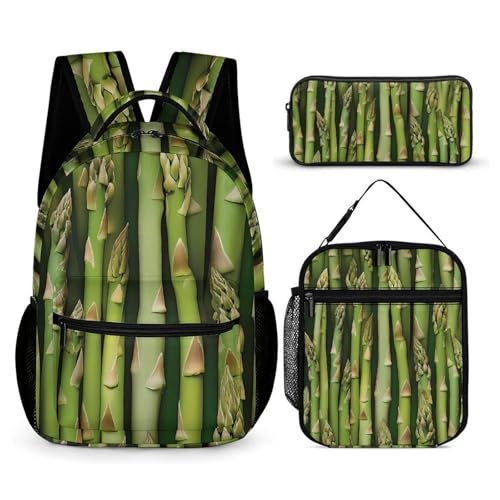 Asparagus Cute Backpacks Set Lightweight Lunch Bag Aesthetic Pencil Cases for Travel Work