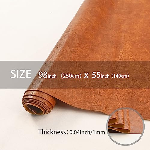 250cm x 140cm (98 x 54 Inch) Soft Leather Fabric - Faux Leather Fabric -1mm Thick for Upholstery - DIY Crafts - Light Brown Crazy Horse Distress