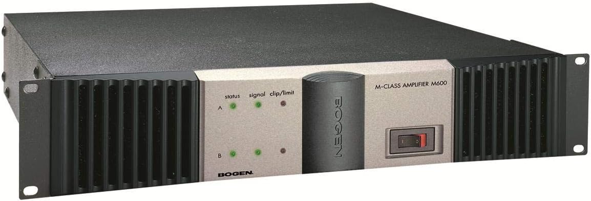 Bogen M600 Modular Power Amplifier, 600W Stereo/1200W Mono, Stereo Dual-Mono 70V Modes, Modular Input Bays, Low Distortion, High Reliability, 2-Rack-Space, Steel Chassis, Variable Fan Cooling
