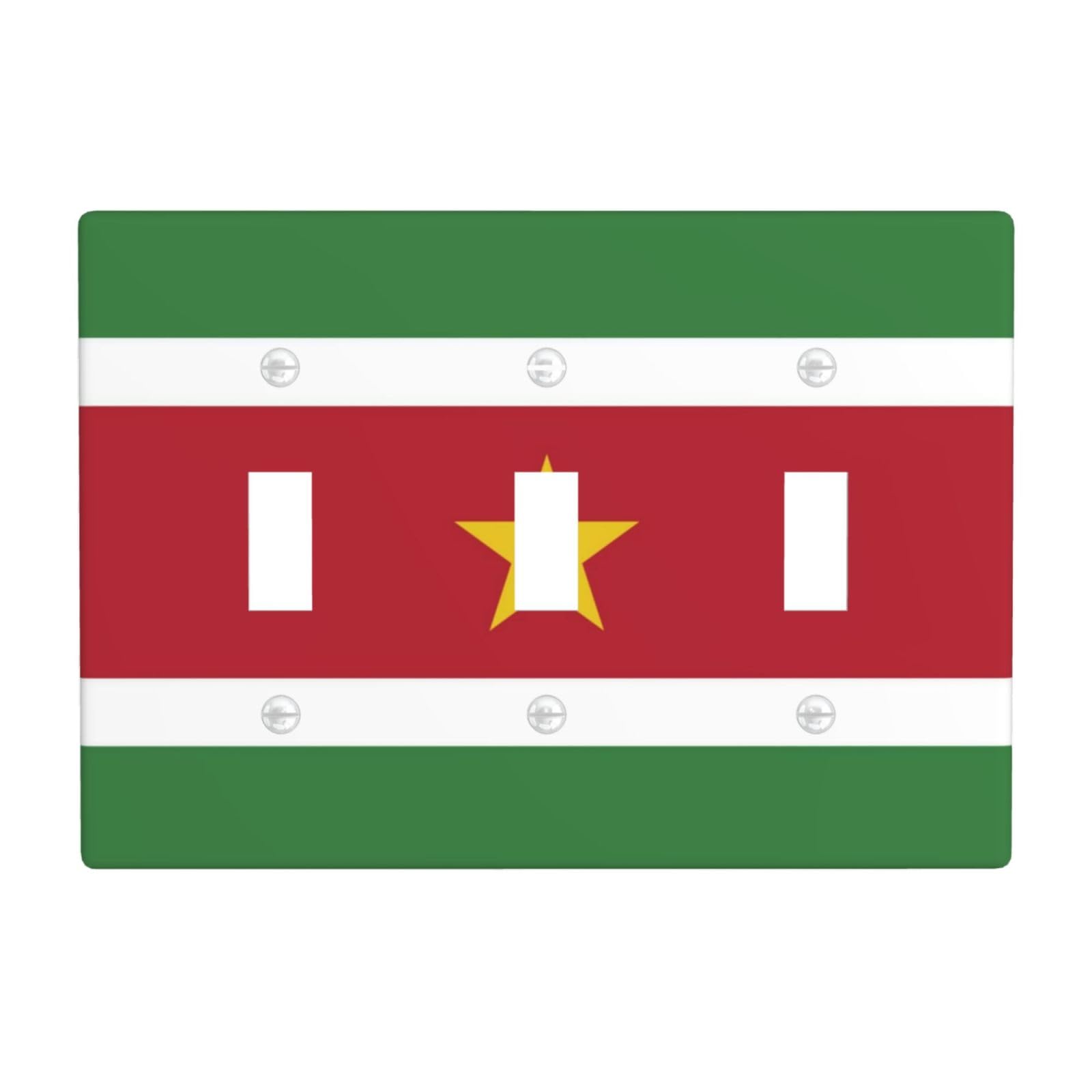 Flag of Suriname 3 Gang Switch Plate Cover-Unbreakable Polycarbonate Wall Plate, Heat Resistant Toggle Switch Decor for Home