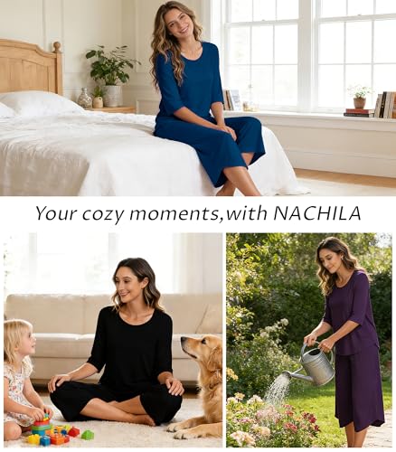 Image of NACHILA Bamboo Viscose Womens 3 /4 Sleeve Pajamas Sets with Capri Pants
