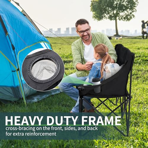 ABORON Silla Plegable Doble Sobredimensionada para Camping con Bolsillos Laterales, Silla para 2 Personas con Asiento Acolchonado, Loveseat Portátil para Patio, Camping, Deportes y Jardín miniatura 3