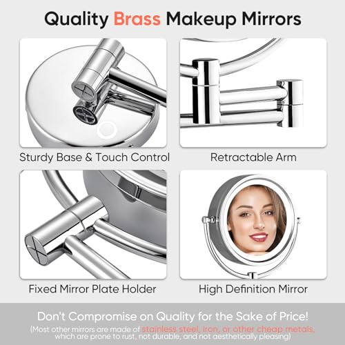 Gurun Wall Mounted Hardwired Makeup Mirror With 3 Tones Dimmable Led Lights 10X Magnifying Mirror With Touch Control For Bathroom Bedroom 13 Inch Extendable Arm Direct Wire M1809D-T thumb #3