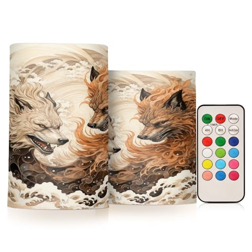 ALAZA Monster (1) Flickering Flameless Candles Battery Operated with Remote Timer,Tea Light Candles LED Pillar Votive Candles Set of 2 for Outdoor Indoor Decorations