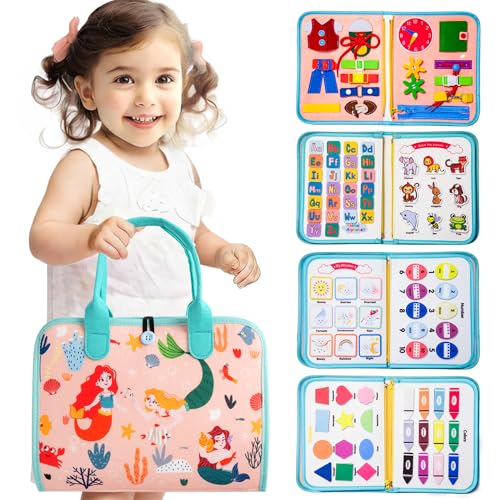 Image of Teefrye Toddler Busy Board Montessori Toys for Toddlers 1-3 Year Old Educational Activity Book Board Sensory Travel Toys Ages 2-4 Preschool Learning Fine Motor Skills Toy Quiet Book Gift for Kids