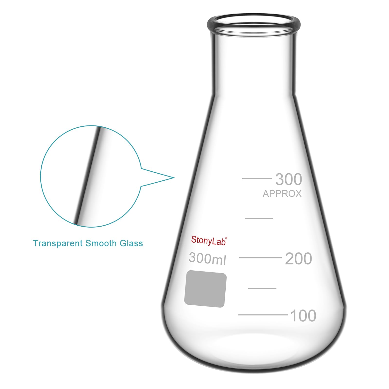 StonyLab 2-Pack Glass 300ml Heavy Wall Narrow Mouth Erlenmeyer Flasks with Heavy Duty Rim — Amazon image 4