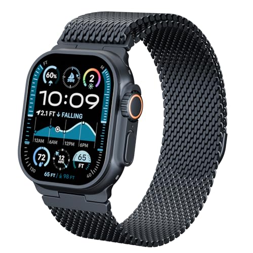 Drimobiuty Stainless Steel Magnetic Clasp Band Compatible for Apple Watch 49mm 46mm 45mm 44mm 42mm Men Women,Adjustable Metal Loop for iWatch Ultra2 Ultra Series10/9/8/7/6/5/4 SE3/2/1,Midnight -  DR01207C