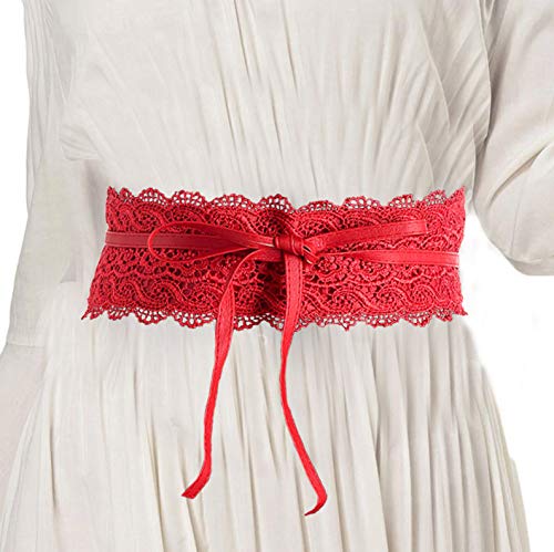 Asooll Red Vintage Lace-up Wide Waist Belts Leather Obi Style Cinch Waspie Corset Waist Bands Party Club Prom Dress Waist Belts for Women2