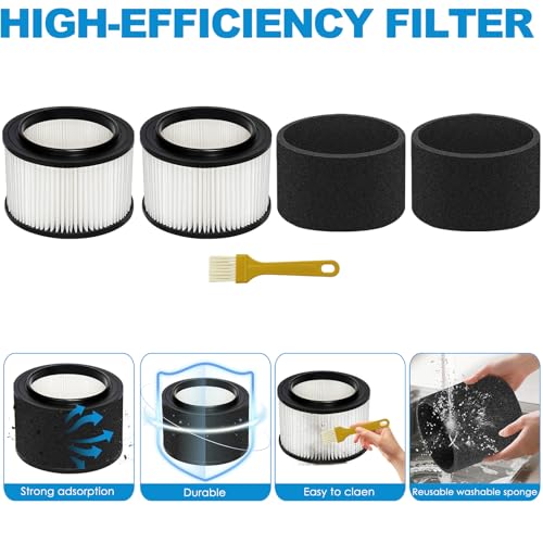 Image of 2 Pack 17810 Filter Replacement for Craftsman 9-17810 Fits 3 to 4 Gallon General Purpose Wet Dry Vacuum.(2 Filters+2 Foam Sleeves+1 Brush)