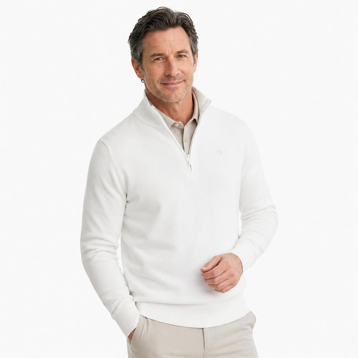 Calvin Klein Suéter Campus 1/2 Cremallera Hombre - Blanco - M