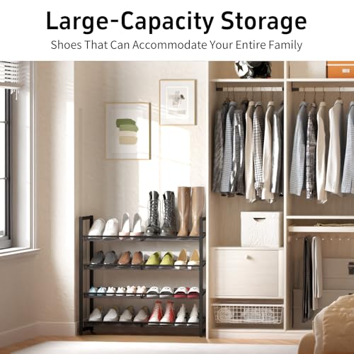 Image of Metal Shoe Rack for Closet,entryway, 4-Tier Shoe Organizer, Adjustable Flat or Angled Shelves, Holds up to 20 Pairs Shoes, Black
