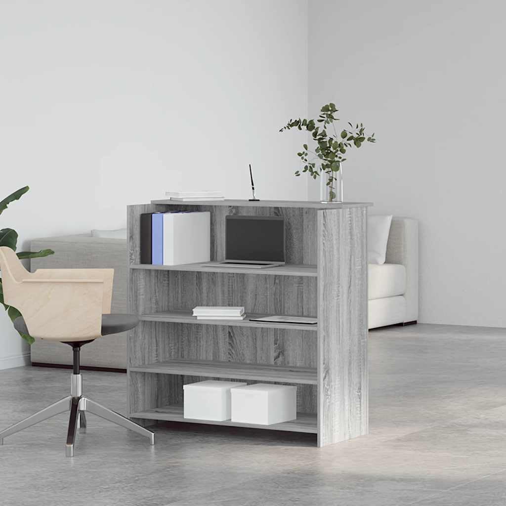 Banco Reception 100x50x103,5 cm in Truciolato Grigio Sonoma | Scrivania da reception per ufficio e salone di bellezza con ripiani interni per organizzare documenti.