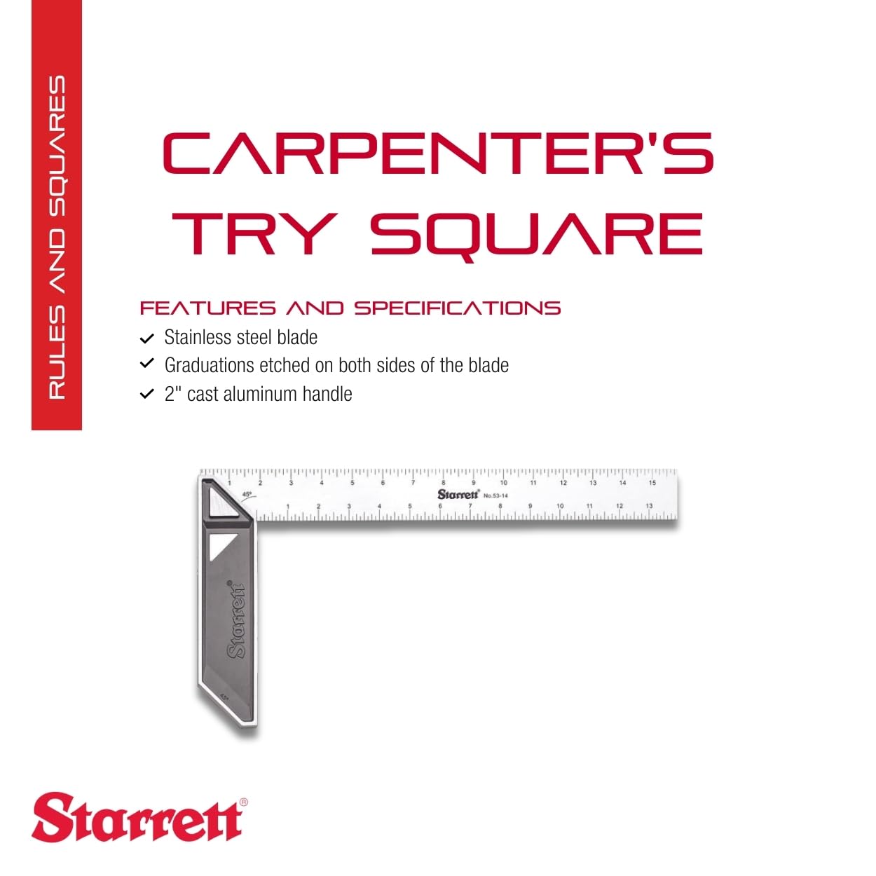 Starrett Squadra da falegname in acciaio inox, lunghezza 14