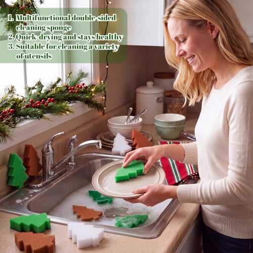 Image of Tioncy 12 Pack Colorful Christmas Tree Kitchen Sponges Bulk