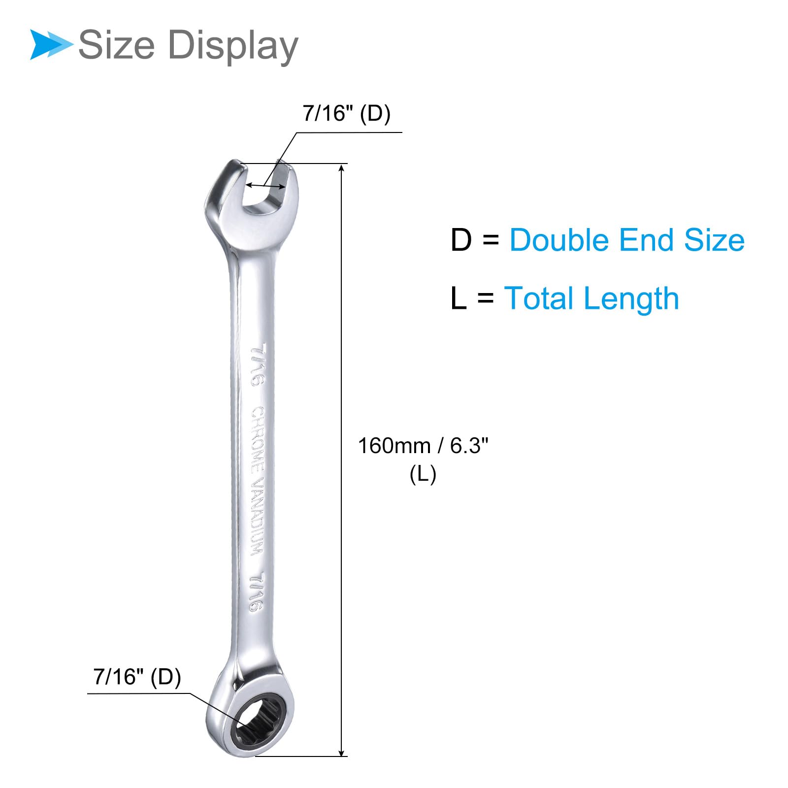 CoCud Ratcheting Wrench, 7/16" Head SAE 72-Teeth, Cr-V Combination Wrench Spanner - (Applications: for Repairing Home Tasks) - Image 2