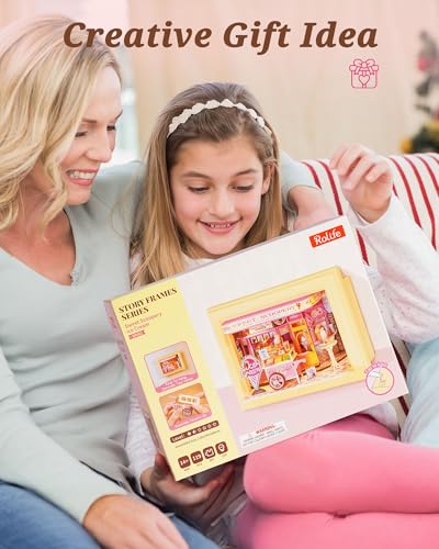 Rolife DIY Miniatur Haus für Erwachsene Wandhängbares Miniatur Puppenhaus mit LED Lichtern Wohnkultur 3D Puzzle Kreatives Geschenk für Erwachsene (Süße Eisdiele)