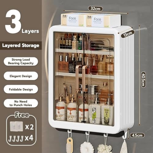 Image of QONETIC Wall-Mounted Self-Adhesive Bathroom & Kitchen Storage Cabinet - Multipurpose Organizer with Doors and Shelves | Plastic Wall Shelf for Toiletries, Spices & Essentials (White, Pack of 2)