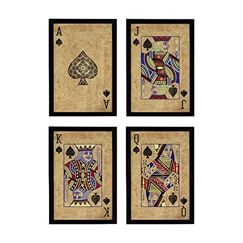 Ritwika's Set Of 4 Premium Artwork Of King, Queen, Jack and Ace Of Spade Framed Wall Paintings For Wall Decor | Each Size 9.5 x 13.5 IN (01 - SPADE-SET-4)