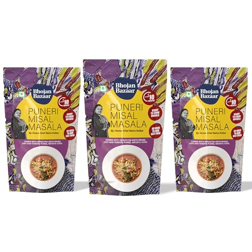 Image of Bhojan Bazaar Instant Puneri Misal Masala (Pack of 3, 70g) Ready to Cook Masala in 10 Minutes, Serves 12, Authentic Marathi Taste, No Need to Add Salt, Misal Spice Mix for Misal Pav, No Preservatives