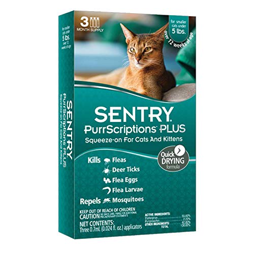 Sentry PurrScriptions Plus Cat & Kitten Squeeze-On Flea & Tick Control, for Cats 2.2 to 5 lbs., 1.4 ML