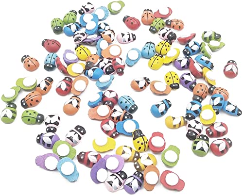 BJH Coccinelle en Bois 100 pièces Mini Coccinelle pour décorer des Cartes, des Fleurs, de l'artisanat (Couleur Mixte)