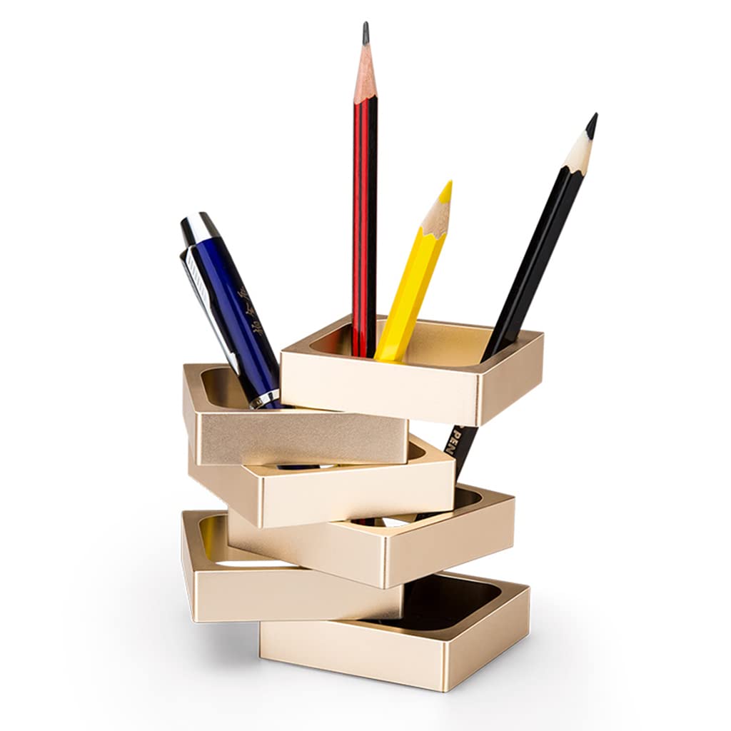 Multifunktions-Stifthalter zur Aufbewahrung von Stiftbechern, Stiftehalter for den Schreibtisch, ordentliches kreatives Design, Edelstahl, verstellbarer Make-up-Pinsel-Aufbewahrungseimer (B-Gold) (Co