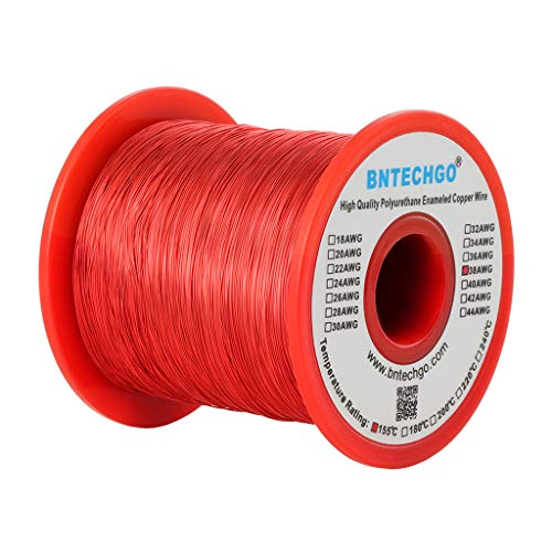 Image of BNTECHGO 38 AWG Magnet Wire - Enameled Copper Wire - Enameled Magnet Winding Wire - 1.0 lb - 0.0039 inch Diameter 1 Spool Coil Red Temperature Rating 155℃ Widely Used for Transformers Inductors