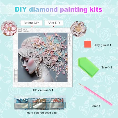 Image of AiYuanzsh Special Shape Diamond Painting Kits for Adults, 5D Crystal Rhinestone Diamond Art Canvas, DIY Paint by Diamonds Craft Kit, Sparkling Woman Profile Diamond Painting for Home Wall Decor Gift