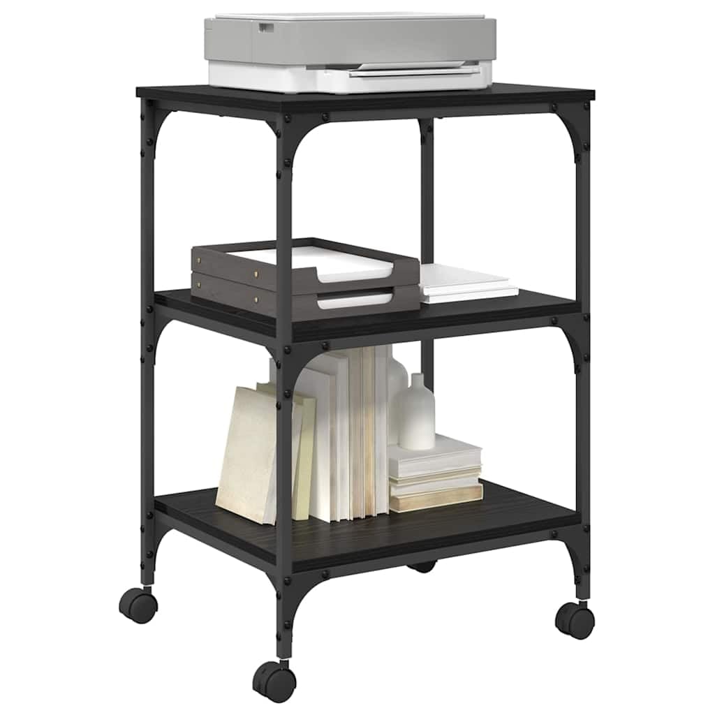 Druckerständer mit 3 Ablagen, Rollwagen für Drucker aus Holzwerkstoff, 50 x 41 x 75 cm, Schwarz Eichen-Optik für Home-Office