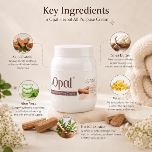 Image of OPAL Sandalwood Herbal All Purpose Cream for Deep Nourishing & Refreshing Moisturizing Cream - Hydrating & Revitalizing Skin Care Cream All Skin Types - 800gm