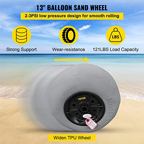 VEVOR 13 Zoll Ballonräder Reifen, TPU Strandräder Ersatz-Ballon-Sandreifen 55 kg Tragfähigkeit 2-3 PSI Niederdruck, für Kajakwagen Kanuwagen Strandwagen Gartenwagen Angelwagen – 2 Stück