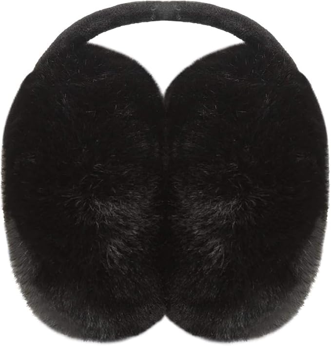 Soft Black Solid Winter Ear Muffs – Premium Plush Ear Warmers with Adjustable Fit, Warm and Lightweight Cold Weather Earmuffs for Women and Girls (Pack Of 1)