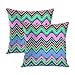 LINGF Kolorowa zygzaki zestaw 2 poszewek na poduszki kolorowe zygzaki różowe niebieskie i zielone zygzaki szara poszewka na poduszkę do salonu sofa kanapa dekoracja ukryty zamek 50 x 50 cm