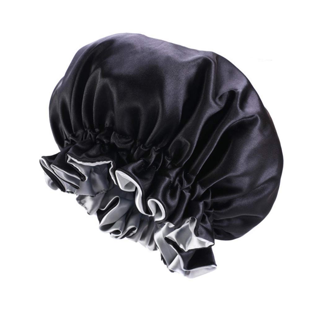 JK Home Women Bonnet Double Layered Adjustable Sleep Cap Reversible Night Sleeping Hat Hair Turban Black