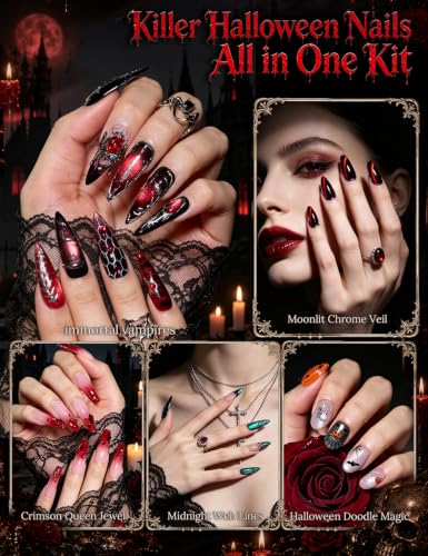 Image of Beetles Halloween Box Vampiric Feast, Gel Nail Polish Kit with UV Light | HEMA- and TPO-Free 8-Color Gel Polish Set with Nail Tips and Stickers for Halloween DIY Nail Art and Gifts for Women