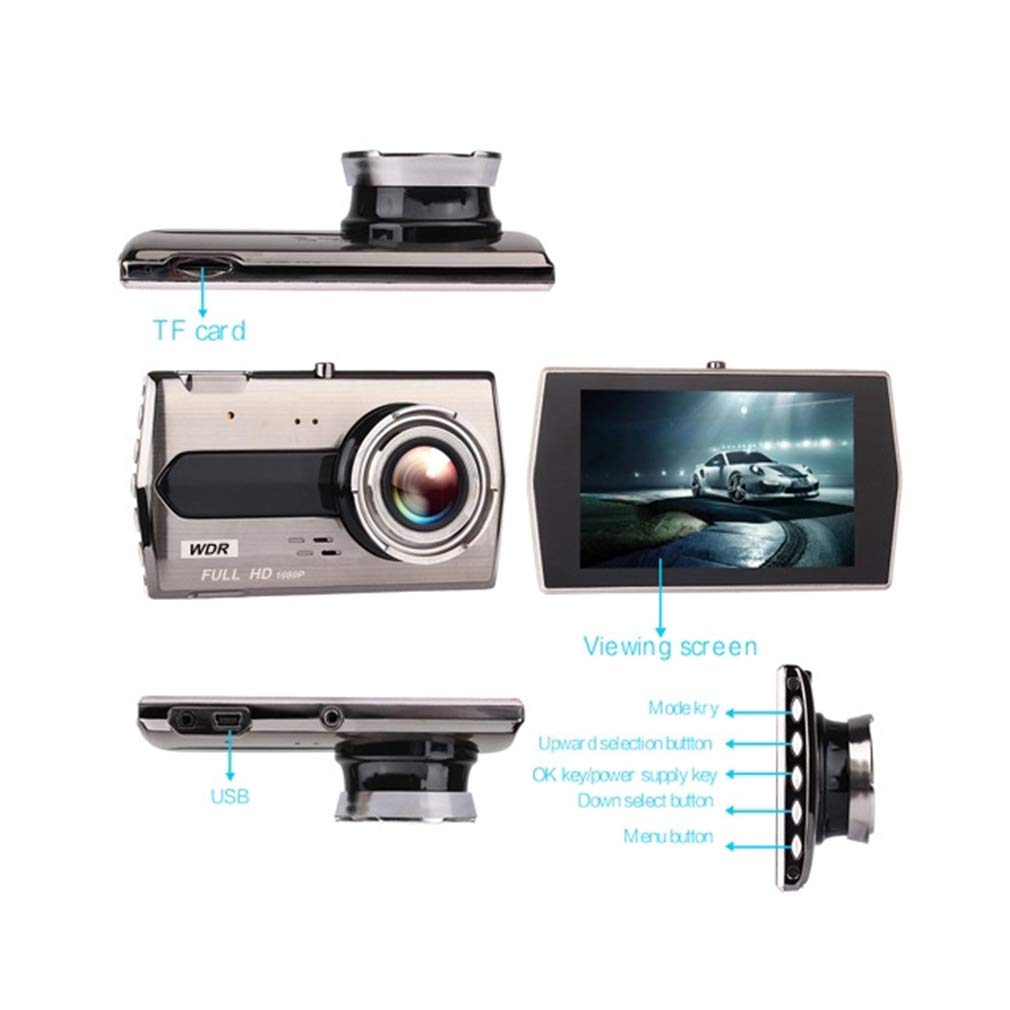 Dash Cam, Dual 1080P Dash Cam con Starlight di Visione Notturna 32GB SD 170 ° Grandangolare, 4 Pollici LCD Touch Screen, per Le Automobili, Registrazione del Ciclo,A