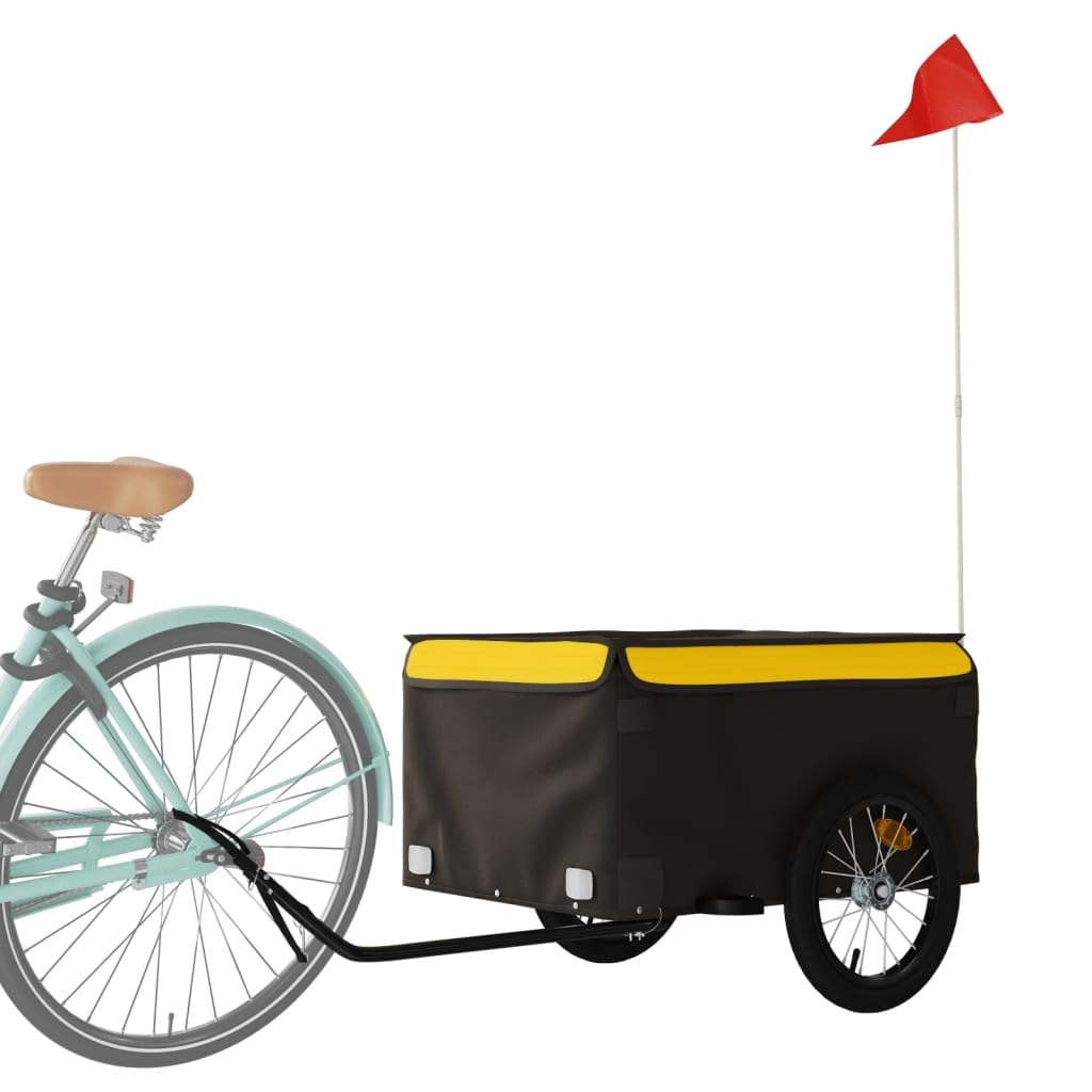 Remolque de bicicleta negro y rojo de hierro, plegable con embrague, bandera de seguridad, adecuado para transporte de equipaje, perros, niños, excursiones al aire libre, compras