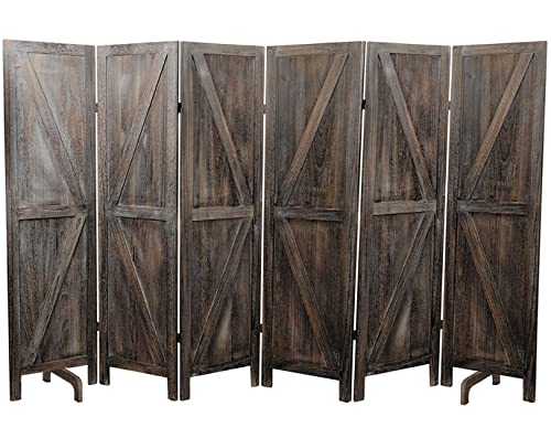 Image of Premium Home 6-Panel Room Divider - Rustic Brown Barn Door, K Pattern Folding Privacy Screen, Partition Wall