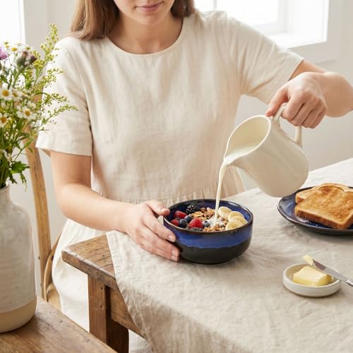 Image of Ceramic Dinnerware (16 pcs) Serve 4 people, Plates and Bowls Sets,Handmade Reactive Glaze Dishes Set, Chip Resistant and Scratch Resistant, for Oven & Dishwasher & Microwave Safe