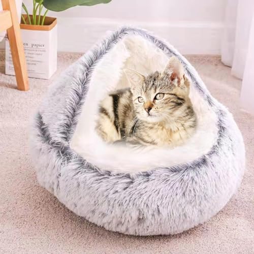 Umllpet Kätzchenbett Katzenhöhle, Haustier Schlafsack Indoor, Weiches Plüsch Warm Winter Haustierbett, 50x50 cm für Katzen und Kleine Hunde (Grau)