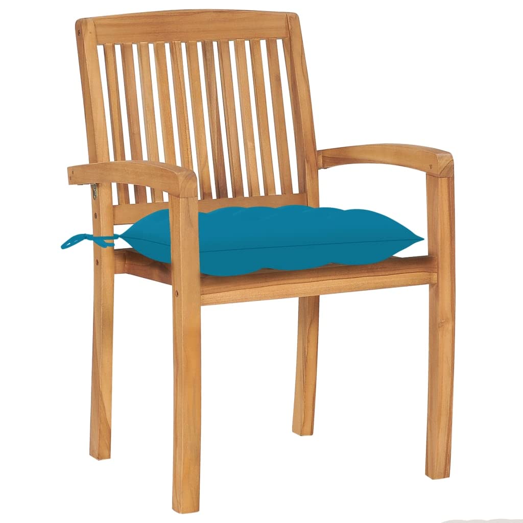 Set di 2 sedie da giardino in legno di teak, con cuscini azzurri